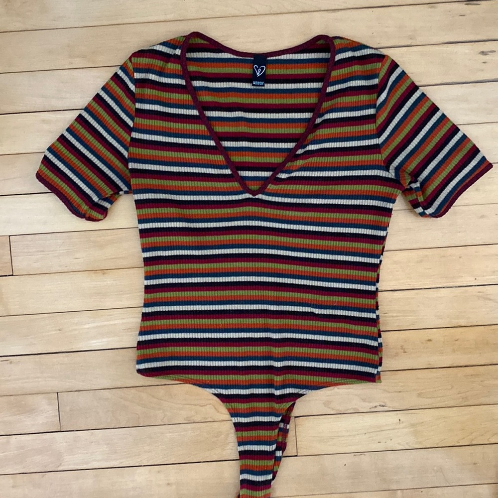 Windsor short sleeve striped bodysuit top S